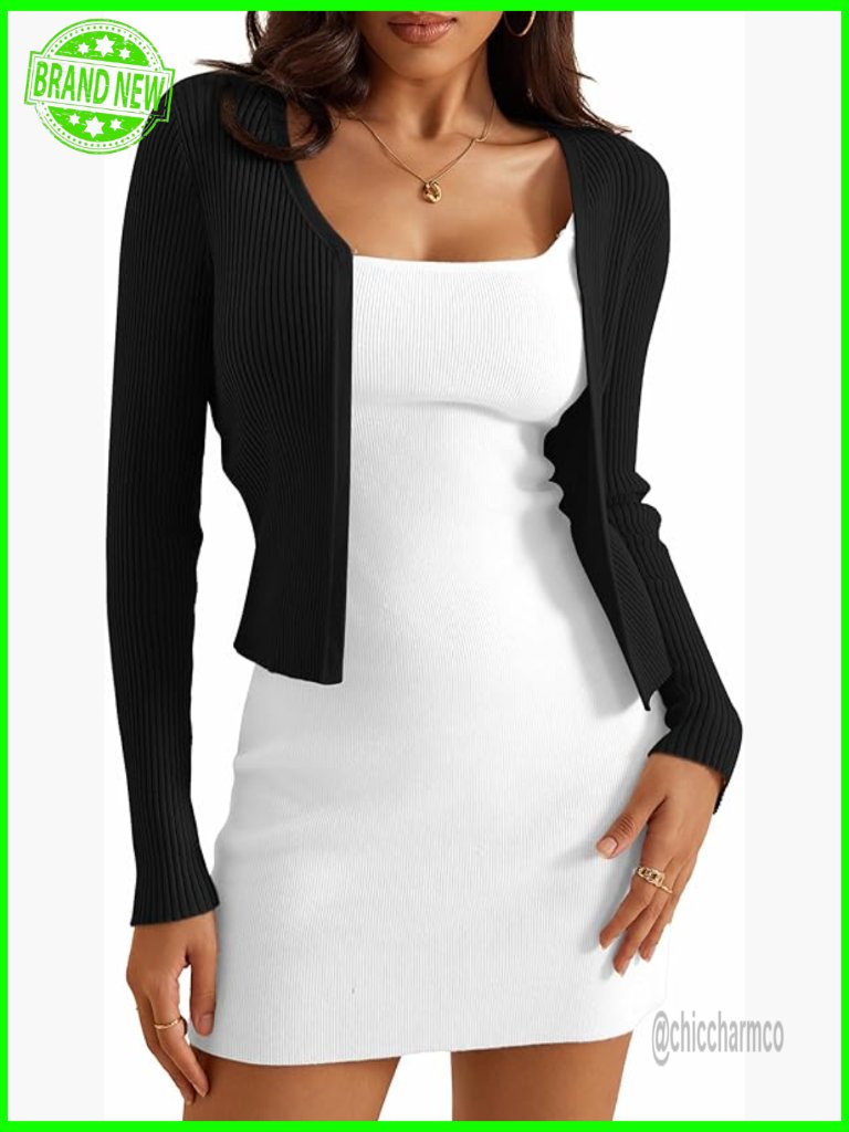 Long Sleeve Rib Knit Shrug Cardigan Open Front Cropped S-1x